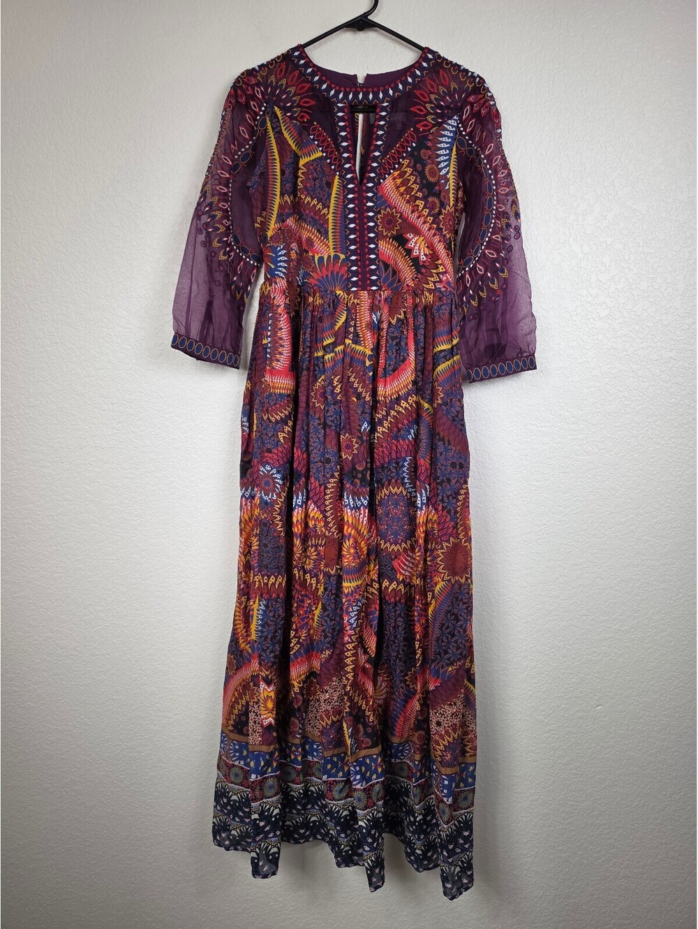 Anthropologie Purple Patterned Maxi Dress Size 2